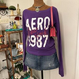 Y2K Vibes Aeropostale Purple Wide Neck Ultra Long Dolman Sleeve Top -Size Medium